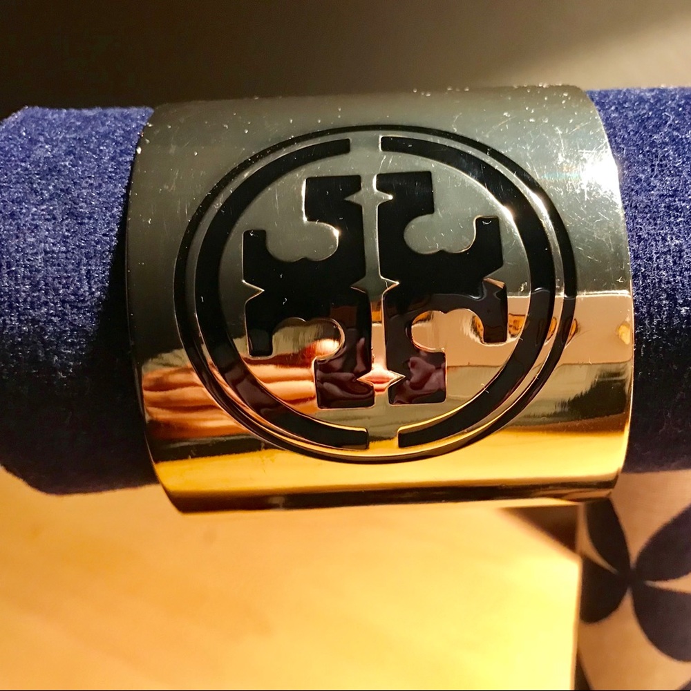New Gold Tory Burch Enameled Wide Cuff bracelet